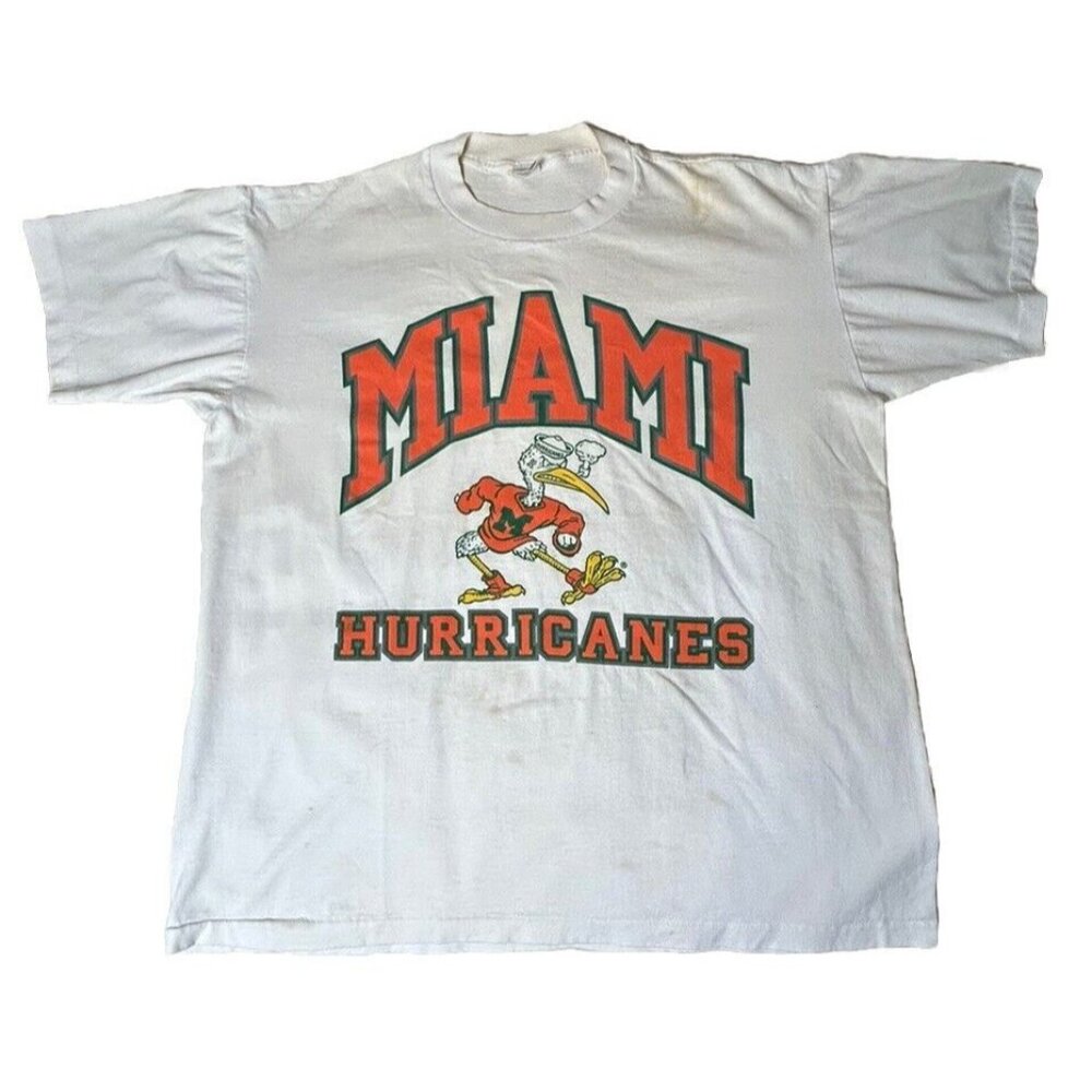 Vintage 90s Miami Hurricanes STAINS HOLES Football Graphic T Shirt Single Stitch